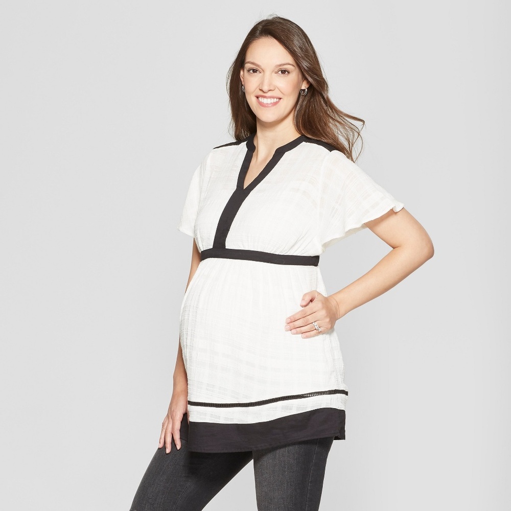 Short Sleeve Woven Color Block Blouse - Isabel Mat